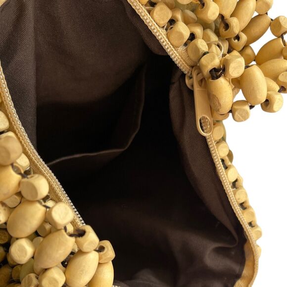 Old Navy Y2K Retro Wooden Bead Natural Boho Shoulder Bag Purse Wood Hippie - Picture 3 of 6